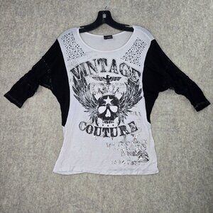 Daytrip Womens Graphic White/Black Vintage Couture Lace T-Shirt Size S